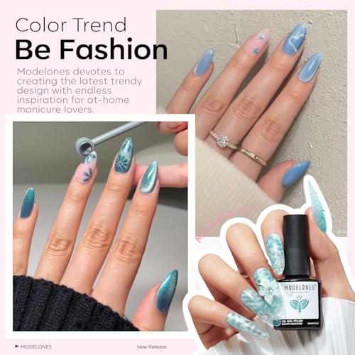 modelones Cat Eye Gel Nail Polish Set, 6 Colors Light Baby Blue Green 9D Cat Eye Glitter Gel Polish with Magnetic Stick Soak Off LED Manicure DIY Salon Gift Starter Kit - color: A A A2 Blue Green Cat Eye