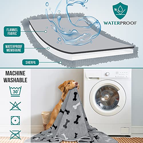 PETAMI Sherpa Fleece Waterproof CAT and Dog Blanket, Bone Gray, Queen - color: Bone Gray, size: Queen (90x90)