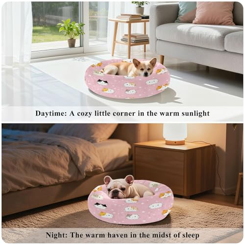 Cat Round Dog Bed, Calming Cat Bed Washable with Removable Cover & Non-Slip Bottom, Soft Cozy Indoor Pet Bed for Living Room, Floor, Sofa, 15" - size: 15"
