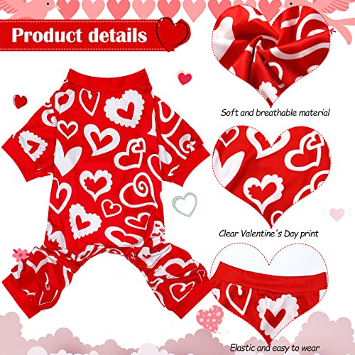 Weewooday 3 Piece Valentine's Day Dog Pajamas Dog Bodysuit & Jumpsuit Set, Heart Pattern Puppy Clothes for Puppy & Cat (L(fit 7.7-9.9lbs)) - size: L(fit 7.7-9.9lbs)