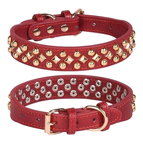 Spiked Dog Collar Soft Pu Leather Mushrooms Rivet Spike Studded Puppy Adjustable Pet Collars for Small Breeds (S, Red3) - color: Red3, size: Small