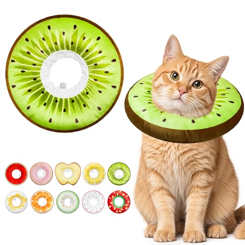 Cat Cone Collar Soft, Adjustable Cat Recovery Cone to Stop Licking, Cute Kitten Donut Collar After Surgery, Elizabethan Collars for Kittens, Lightweight Cats Neck Cones (Kiwifruit, Medium) - color: Kiwifruit, size: Medium