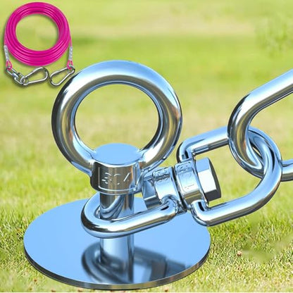 TOPKNOT Dog Tie Out Cable and Stake,(up to 200lbs) 15FT Heavy Duty Cable,360°Swivel Run Anchor- No Tangle,Dog Runner for Yard,Ideal for Outdoor Camping - size: dog stake+ violet 15ft/200lbs
