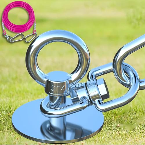 TOPKNOT Dog Tie Out Cable and Stake,(up to 200lbs) 20FT Heavy Duty Cable,360°Swivel Run Anchor- No Tangle,Dog Runner for Yard,Ideal for Outdoor Camping - size: dog stake+ violet 20ft/200lbs