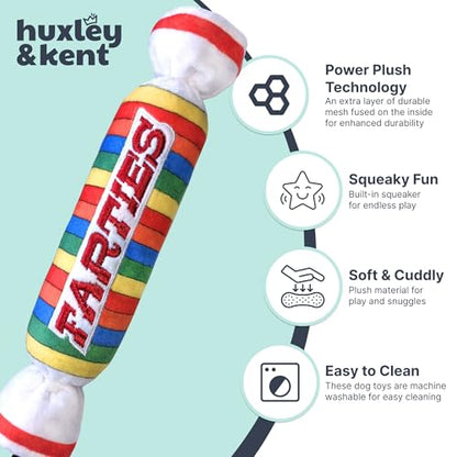 Huxley & Kent Funny Dog Toy w/Squeaker – Power Plush Squeaky Dog Toys for Small, Medium & Large Dogs – Soft Stuffed Animal for Indoor Play & Fetch - Farties, Small - size: Small, style: Farties
