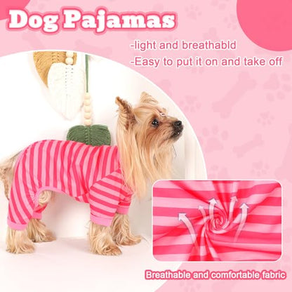 Dog Pajamas, Stretchy Puppy Jammies Onesie, Comfy Doggie Striped Pjs, Lightweight Soft Puppy Outfit, Dogs Clothes for Small Size Girl Boy(Pink,XS) - color: Pink, size: X-Small (Chest 12.2 in)