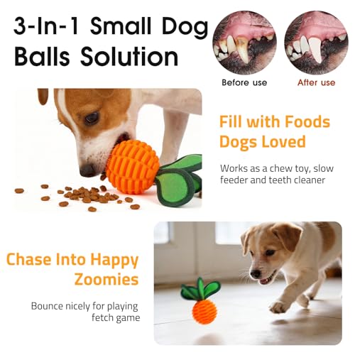 2 Pack Dog Chew Toys for Small Breeds, 2.2" Treat Dispensing Ball, Small Dog Toy Ball with Squeaker for Anxiety & Boredom, Interactive Puppy Chew Toy for Fetch, Tug & Dental Care