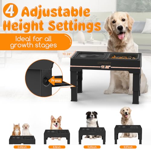 URPOWER 2-in-1 Elevated Slow Feeder Dog Bowls with No-Spill Water Bowl, 4 Height-Adjustable Raised Dog Bowls, Non-Slip Food and Water Bowls with Stand for Small, Medium, Large Dogs, Cats and Pets - color: Black, size: Slow Feeder