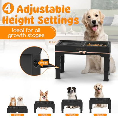 URPOWER 2-in-1 Elevated Slow Feeder Dog Bowls with No-Spill Water Bowl, 4 Height-Adjustable Raised Dog Bowls, Non-Slip Food and Water Bowls with Stand for Small, Medium, Large Dogs, Cats and Pets - color: Black, size: Slow Feeder