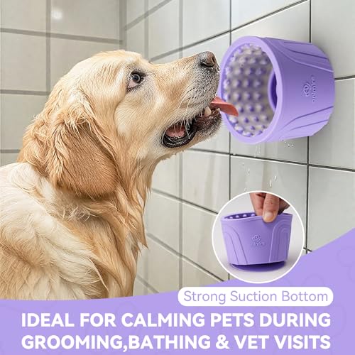 Dog Slow Feeder Lick Bowl, Anxiety Relief Dog Licking Mat Treat Dispenser, Non-Slip Anti-Choking Slow Eating Lick Bowl for Small Medium and Large Breed Dogs, BPA Free Silicone (Purple,M-L) - color: Purple, size: M-L