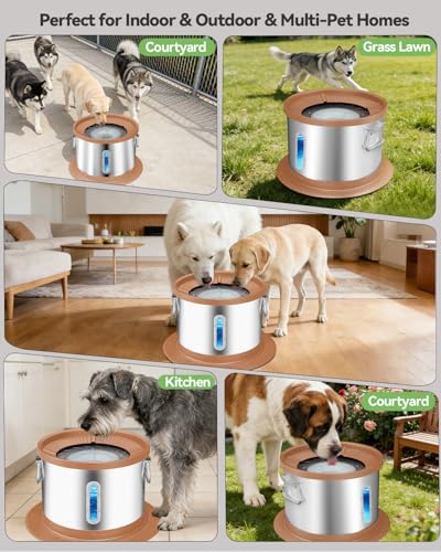 UPSKY 14L No Spill Dog Water Bowl, Stainless Steel Spill Proof Dog Bowl with Water Window, Dual-Suction Anti-Slip Large Capacity Slow Drinking Bowl with Floating Disk for Large Dogs & Messy Drinkers - color: Pink