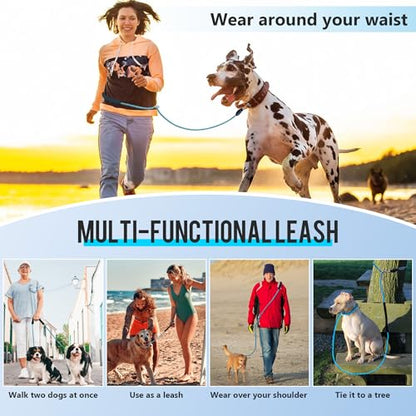 Hands Free Dog Leash, 10FT Adjustable Waist Leash for Walking, Reflective Nylon, Heavy Duty 1/2 Inch, Tangle Free No Pull for Large Medium Dogs Running Hiking, Blue
