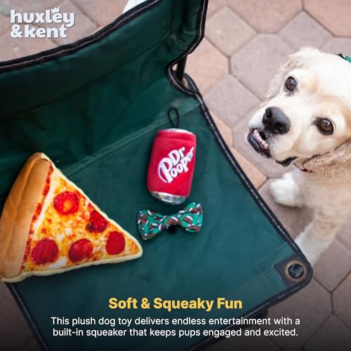 Huxley & Kent Funny Dog Toy w/Squeaker – Power Plush Squeaky Dog Toys for Small, Medium & Large Dogs – Soft Stuffed Animal for Indoor Play & Fetch - Pup-eroni Pizza, Small - size: Small, style: Puperoni Pizza