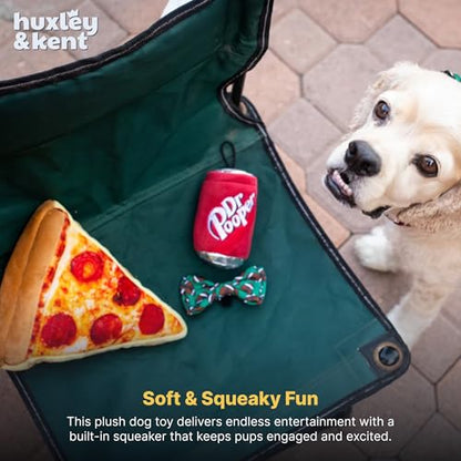 Huxley & Kent Funny Dog Toy w/Squeaker – Power Plush Squeaky Dog Toys for Small, Medium & Large Dogs – Soft Stuffed Animal for Indoor Play & Fetch - Pup-eroni Pizza, Small - size: Small, style: Puperoni Pizza