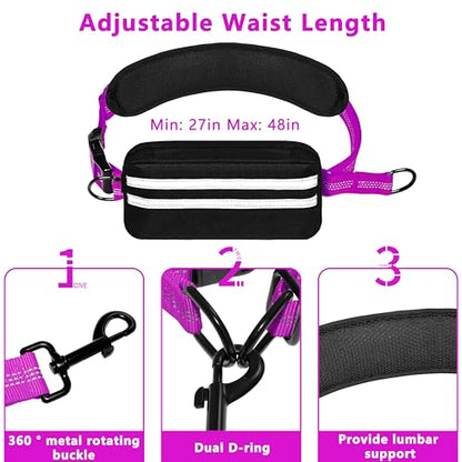 Hands Free Dog Leash with Zipper Pouch, Running Waist Leash for Dog Walking, Adjustable Waist Belt for Large Dogs, Reflective Bungee Design with Two Handle for Hiking, Training, Rose Red - color: Rose Red
