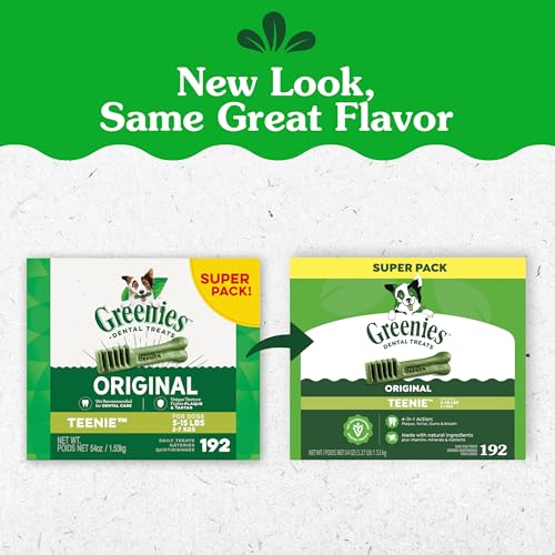 Greenies Veterinarian-Recommended Adult Natural Dental Dog Treats Teenie Size, Dog Dental Chews, Original Flavor, 54 oz. Pack, 192 Count - size: 192 Count (Pack of 1)
