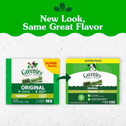 Greenies Veterinarian-Recommended Adult Natural Dental Dog Treats Teenie Size, Dog Dental Chews, Original Flavor, 54 oz. Pack, 192 Count - size: 192 Count (Pack of 1)