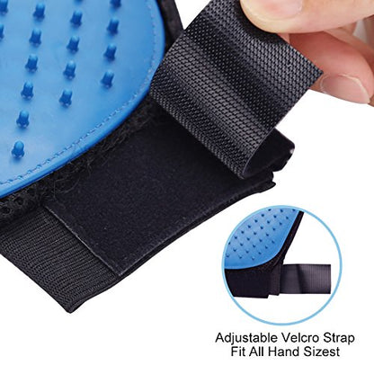 2PCS Pet Grooming Glove, Dog Brush Glove, Gentle Deshedding Brush Glove,Mess-Free Grooming Efficient Pets Hair Remover Mittens Washing Gloves for Short and Long Hair Dogs & Horses & Cats (Blue)