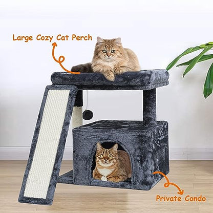 Small Cat Tree Tower for Indoor Use – Stable Condo with Scratching Post, Perch, Board, and Hideout for Kittens(Smoky Grey) - color: Smoky Grey
