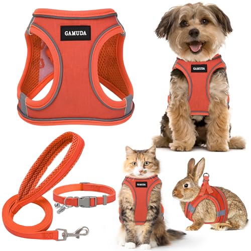 Small Pet Harness Collar and Leash Set, Step in No Chock No Pull Linen Fabric Soft Mesh Dog Vest Harnesses Reflective for Dogs Puppy Cats Kitten Rabbit (Orange, XXS) - color: Orange, size: XXS