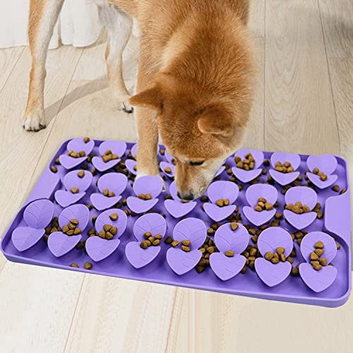 Snuffle Mat for Medium Dogs,Silicone Slow Feeder Lick Mat for Dogs Slow Eating,Encourages Natural Foraging Skill,Interactive Feed Game Toy Lick Mat Bowl for All Breed Dog - color: Purple-M (14.6x7.5in)