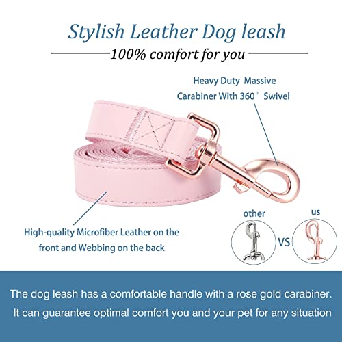 Dog Collar and Leash Set.Soft and Easy to Clean Vegan Leather with Rose Gold Metal Buckle for Small Medium Large Dogs (Pink, S(12.2"-16.9")) - color: Pink, size: S