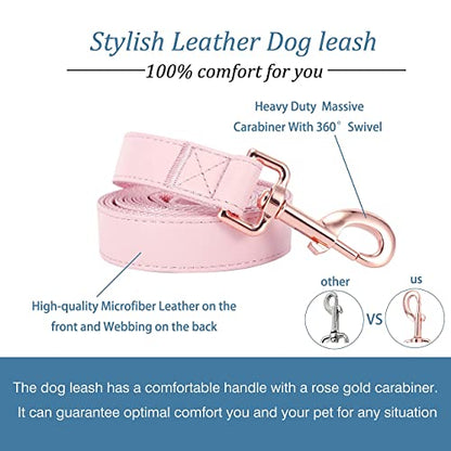 Dog Collar and Leash Set.Soft and Easy to Clean Vegan Leather with Rose Gold Metal Buckle for Small Medium Large Dogs (Pink, S(12.2"-16.9")) - color: Pink, size: S