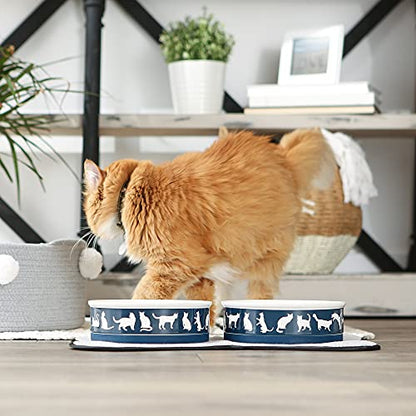 Bone Dry Ceramic Cat Bowls, Microwave & Dishwasher Safe, Large Set, 7.5x2.4, Navy, 2 Count - color: Navy, size: Large Set, 7.5x2.4"