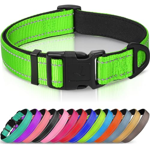 Joytale Reflective Dog Collar, Soft Neoprene Padded, Metal D-Ring, Nylon Pet Collar Adjustable for Puppy and Small Dogs, Green, XS - color: Green, size: X-Small (Pack of 1)