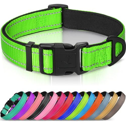 Joytale Reflective Dog Collar, Soft Neoprene Padded, Metal D-Ring, Nylon Pet Collar Adjustable for Puppy and Small Dogs, Green, XS - color: Green, size: X-Small (Pack of 1)