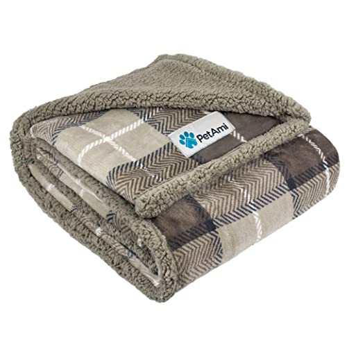 PetAmi Dog Blanket for Medium Large Dogs, Pet Bed Blanket Cat Puppy Kitten, Fleece Furniture Couch Cover Protector Sofa Car, Soft Sherpa Dog Throw Plush Reversible Washable, 40x60 Plaid Taupe - color: Plaid Taupe, size: Large - 60 X 40 Inches