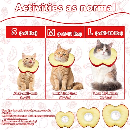 Cat Cone Collar Soft, Adjustable Cat Recovery Cone to Stop Licking, Cute Kitten Donut Collar After Surgery, Elizabethan Collars for Kittens, Lightweight Cats Neck Cones (Apple, Medium) - color: Apple, size: Medium