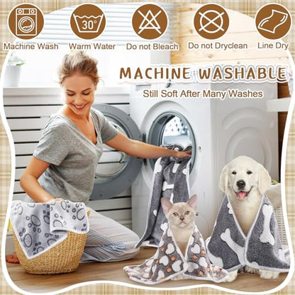 HunnmingRe 6 Pcs Puppy Blankets for Small Dogs Super Soft Flannel Pet Washable Blankets with Cute Paw Print 23x16'' Warm Sleep Mat for Dogs Puppy Cat
