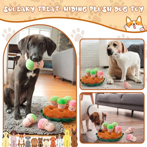 Skylety 7 Pcs Interactive Dog Toys Set, Snuffle Mat for Dogs, Treat Hiding Puzzle and Squeaky Plush, Mushroom Dog Toys for Small Medium Dogs, Training and Boredom Relief Plaything - style: Mushroom