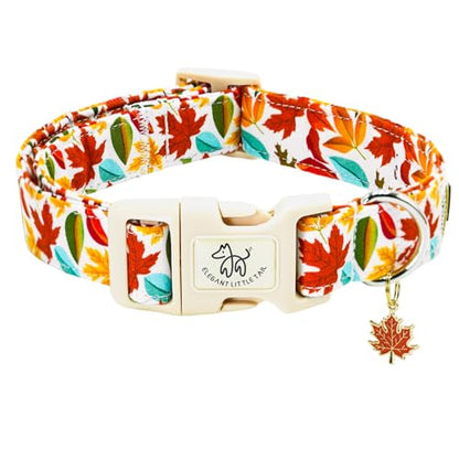 Elegant little tail Fall Dog Collar, Fall Maple Leaf Print Autumn Pet Collars Dog Cotton Soft Sturdy Puppy Collars Holiday Female Adjustable Collar for X-Small Dogs - color: Fall-Maple Leaf, size: X-Small (Pack of 1)