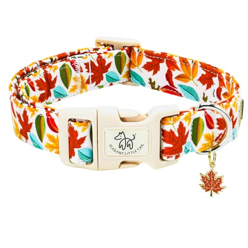 Elegant little tail Fall Dog Collar, Fall Maple Leaf Print Autumn Pet Collars Dog Cotton Soft Sturdy Puppy Collars Holiday Female Adjustable Collar for X-Small Dogs - color: Fall-Maple Leaf, size: X-Small (Pack of 1)