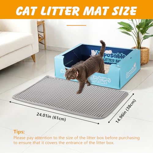 ondware Cat Litter Mat, 24x15 Inch Double Layer Litters Box Mat, Waterproof Cat Mat for Litter Box(Gray) - size: 24x15 Inch