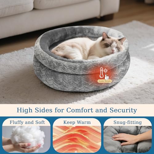 Dual-Layer Donut Cat Bed - Fluffy Round Bed for Small Pets - Ultra-Soft Cat Donut Bed for Cozy Sleep (Grey, 20 * 20 * 5.9 inch / 50 * 50 * 15 cm) - size: 20 * 20 * 5.9 inch / 50 * 50 * 15 cm