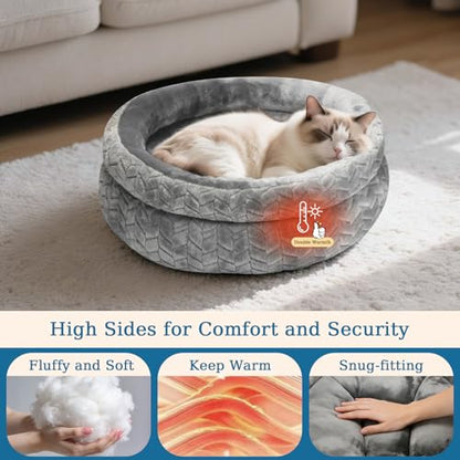 Dual-Layer Donut Cat Bed - Fluffy Round Bed for Small Pets - Ultra-Soft Cat Donut Bed for Cozy Sleep (Grey, 20 * 20 * 5.9 inch / 50 * 50 * 15 cm) - size: 20 * 20 * 5.9 inch / 50 * 50 * 15 cm