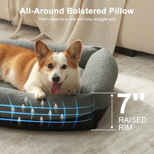 Washable Dog Bed Medium Size Dogs, Rectangle Comfy Fluffy Small Dog Bed, Removable Zipper Cover Machine Wash, Orthopedic Bed Durable Pet Cuddler with Anti-Slip Bottom, 25x21x7 in, Dark Grey - color: Dark Grey, size: M(25''x21''x7'')