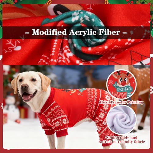 EXPAWLORER Dog Christmas Pajamas for Small Medium Large Dogs, Pet Holiday Onesie Costume, Warm Soft Lightweight Stretchy Xmas Outfit Winter Clothes Sweater Jumpsuit Pjs for Puppy Cats Boys & Girls L - size: Large