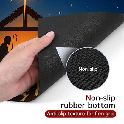HOMETITUTE Christmas Nativity Scene Pet Food Mats Jesus Birth Design Non-Slip Pet Feeding Mat Easy Clean Fast Dry Mat for Dog Food and Water Bowls 20" x 12"Christmas Absorbent Pets Bowl Mat - color: black