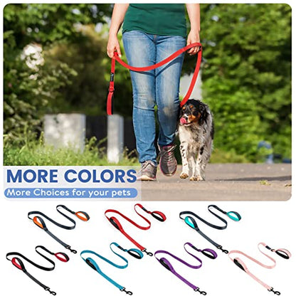 Dog Leash for Large Medium Dogs - 6 ft Reflective Stitching Pet Leash with 2 Traffic Padded Handles - Black 1 Pack - color: Black 1 Pack, size: 6 ft x 1 in