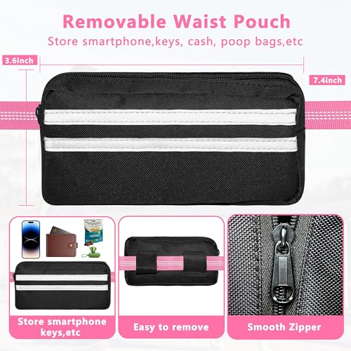 Hands Free Dog Leash with Zipper Pouch, Running Waist Leash for Dog Walking, Adjustable Waist Belt for Large Dogs, Reflective Bungee Design with Two Handle for Hiking, Training, Pink - color: Pink