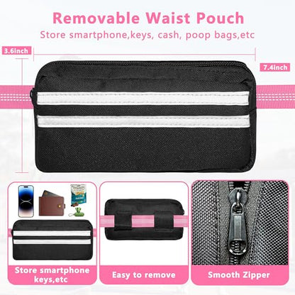 Hands Free Dog Leash with Zipper Pouch, Running Waist Leash for Dog Walking, Adjustable Waist Belt for Large Dogs, Reflective Bungee Design with Two Handle for Hiking, Training, Pink - color: Pink