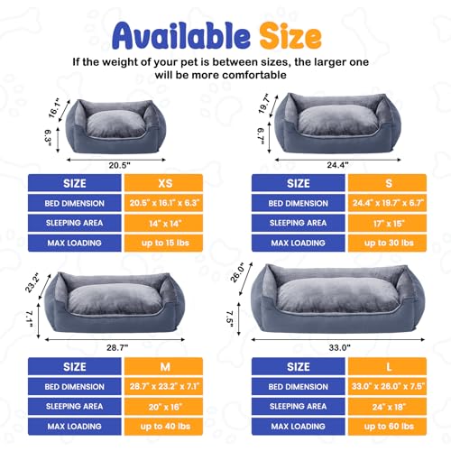 Rectangle Dog Bed for Large Size Dog with Removable Washable Cover Pet Bed with Bolster Sides Non-Slip Bottom Pet Sofa Waterproof Lining Durable Pet Cuddler, Dark Grey, 35x 26x 7.5 in - color: Dark Grey, size: 35"L x 26"W x 7.5"Th