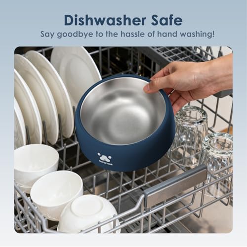 PAWGETHER® Stainless Steel Dog Bowls, Dog Food Water Bowl with Non-Slip Base Two-Piece Design Easy Clean Dishwasher Safe Navy Blue 34oz + 12oz - color: Navy (34oz + 12oz)