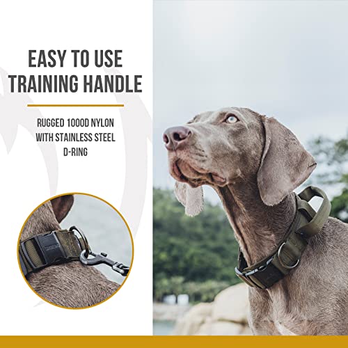 OneTigris Tough Dog Collars, Tactical Dog Collar with Handle, Milltary Adjustable Dog Collar with Heavy Duty Metal Buckle for Training (Green, S) - color: Green, size: S