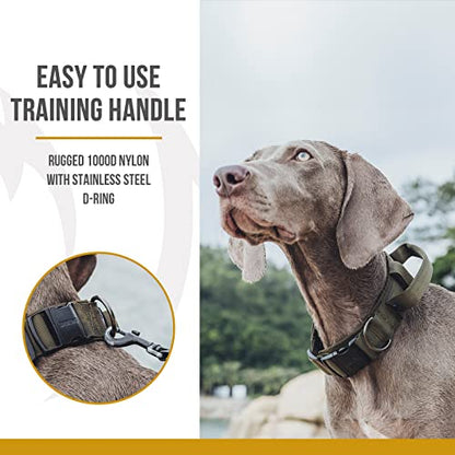OneTigris Tough Dog Collars, Tactical Dog Collar with Handle, Milltary Adjustable Dog Collar with Heavy Duty Metal Buckle for Training (Green, S) - color: Green, size: S