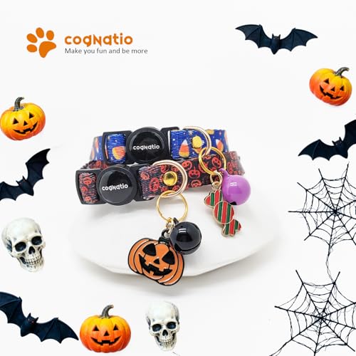 2 Pack Breakaway cat Collars with Bell,Safety Quick Release Pendant Cute Kitten Collar,Adjustable 20-30cm (Halloween1, 20-30cm) - color: Halloween1